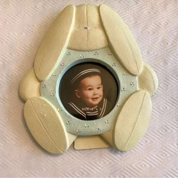 New! Vintage Pair Papel Ceramic Baby Child Photo Frames 3x3 & 2x3 Bunny Giraffe - Picture 3 of 16